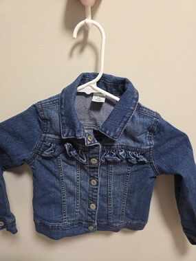 Okie Dokie Denim Ruffle Front Kids Jacket - Blue
